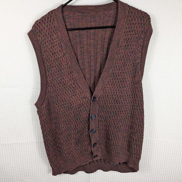 Stonegate Rochester USA Sweater Vest XL Brown Knit 100% Cotton Button Academic - Picture 1 of 4